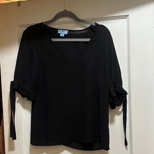 CeCe Black V-Neck Blouse with Ruffle Sleeves